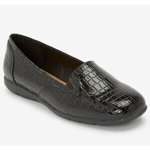 ComfortView The Leisa Slip On Flat Crocodile Textured Womens Size 7W Black New